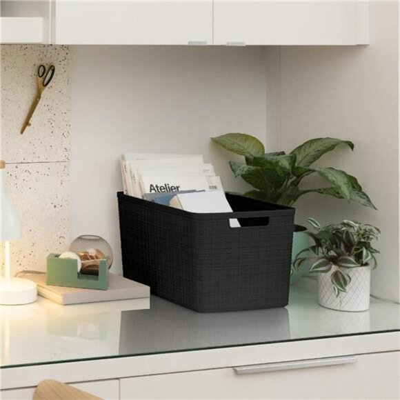 Black Plastic Storage Baskets Set of 4 Shelf Bins Closet Pantry Organizer Bins - Picture 2 of 8